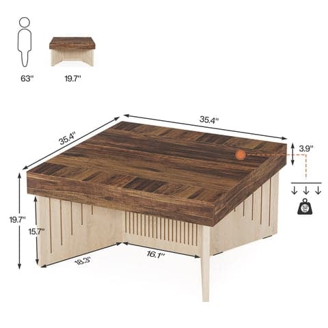 Suuri Rootz-sohvapöytä - Teollisuuspöytä - Maalaismainen ruskea pöytä - Tuet yli 300 paunaa - 90 cm x 90 cm x 50 cm - Helppo koota