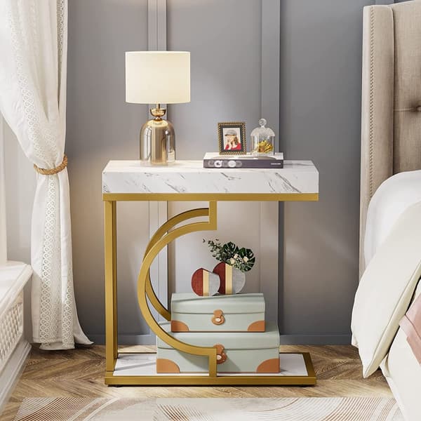 Rootz Faux Marble -päätypöytä - C-pöytä - Moderni sivupöytä - Contemporary Elegance -30 cm S x 60 cm L x 61,52 cm K
