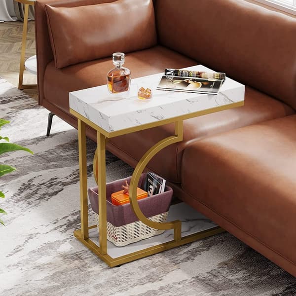 Rootz Faux Marble -päätypöytä - C-pöytä - Moderni sivupöytä - Contemporary Elegance -30 cm S x 60 cm L x 61,52 cm K