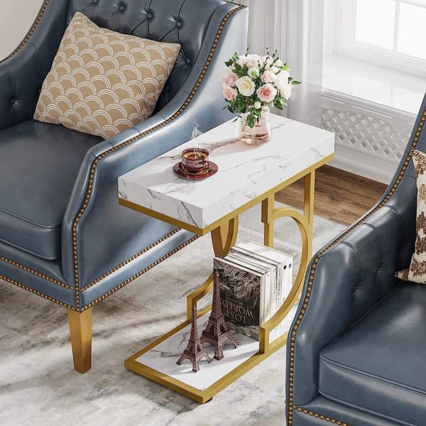 Rootz Faux Marble -päätypöytä - C-pöytä - Moderni sivupöytä - Contemporary Elegance -30 cm S x 60 cm L x 61,52 cm K