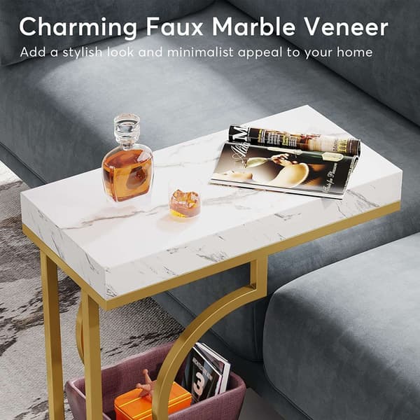 Rootz Faux Marble -päätypöytä - C-pöytä - Moderni sivupöytä - Contemporary Elegance -30 cm S x 60 cm L x 61,52 cm K