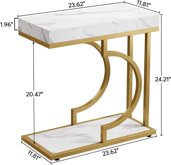 Rootz Faux Marble -päätypöytä - C-pöytä - Moderni sivupöytä - Contemporary Elegance -30 cm S x 60 cm L x 61,52 cm K