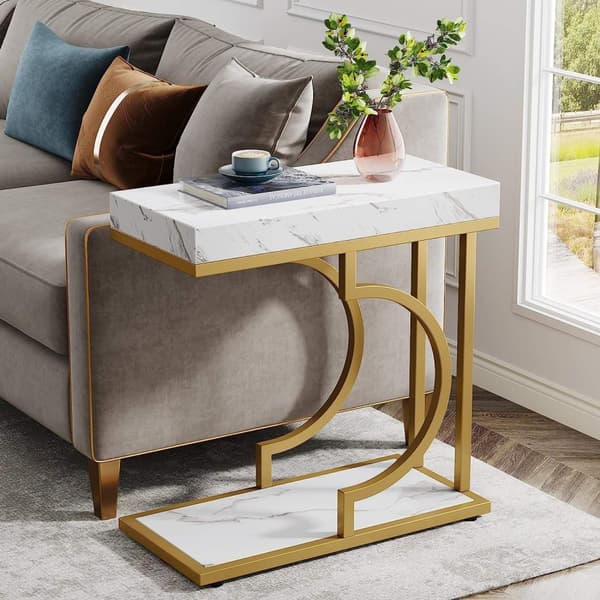 Rootz Faux Marble -päätypöytä - C-pöytä - Moderni sivupöytä - Contemporary Elegance -30 cm S x 60 cm L x 61,52 cm K