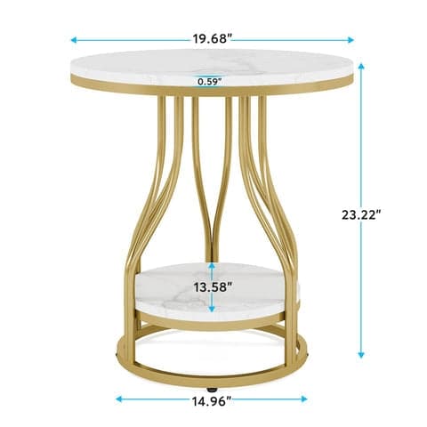 Rootz White Gold 2-kerroksinen pyöreä sivupöytä - Päätypöytä - Yöpöytä - Moderni muotoilu - 50 cm S x 50 cm L x 59 cm K