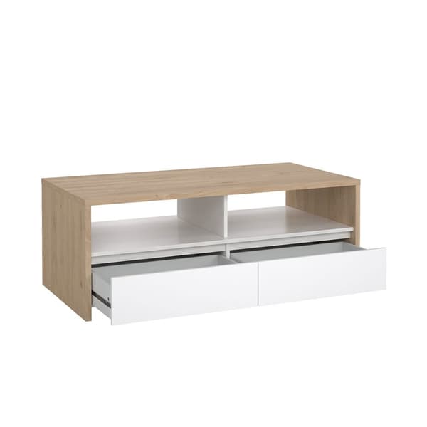 Next soffbord 2 lådor, 2 hyllor ek-dekor, vit högblanka.