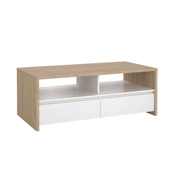 Next soffbord 2 lådor, 2 hyllor ek-dekor, vit högblanka.