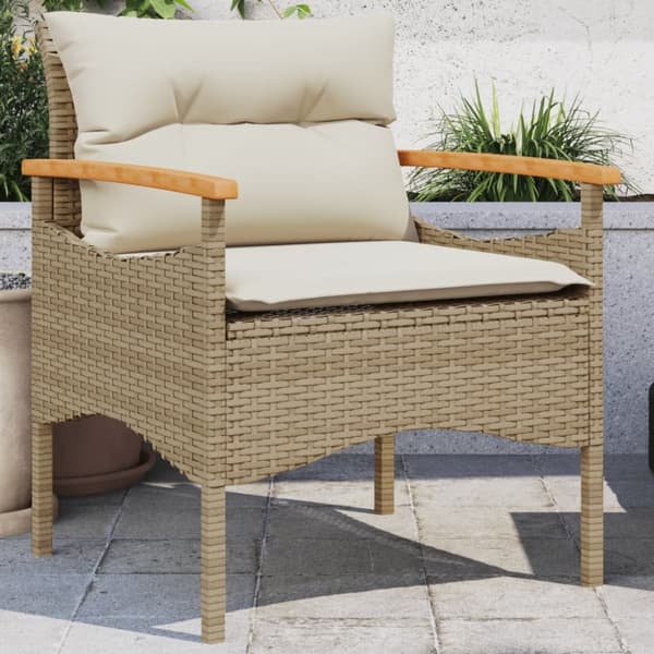 Soffgrupp för trädgården 3 delar med dynor beige konstrotting
