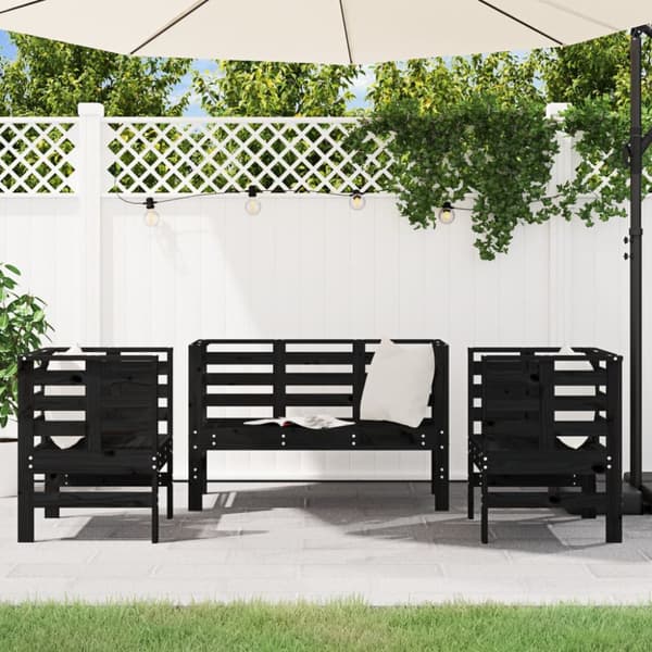 Loungegrupp 3 delar svart massiv furu