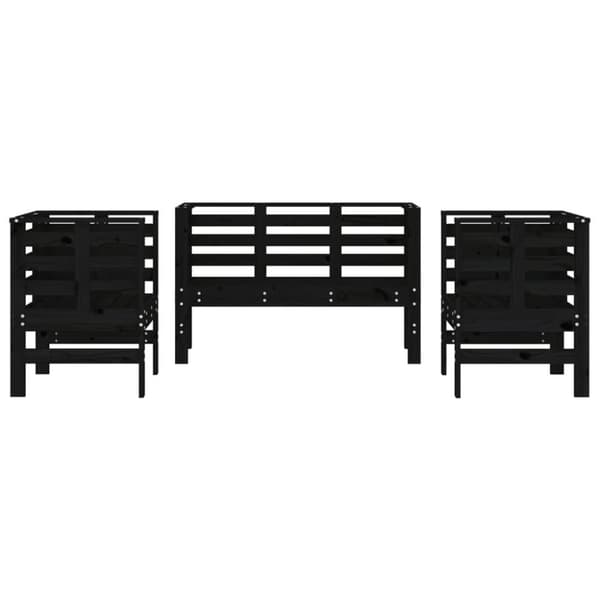 Loungegrupp 3 delar svart massiv furu