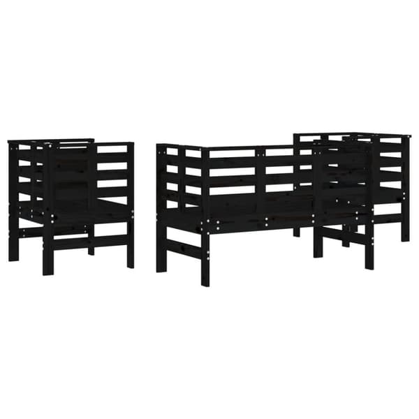 Loungegrupp 3 delar svart massiv furu