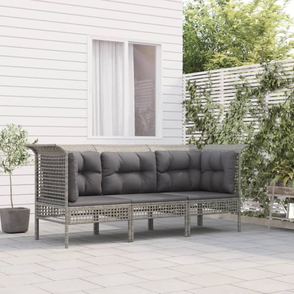 Loungegrupp med dynor 3 delar konstrottning grå
