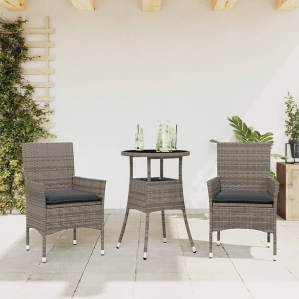 Matgrupp för trädgården med dynor 3 delar grå konstrotting&glas