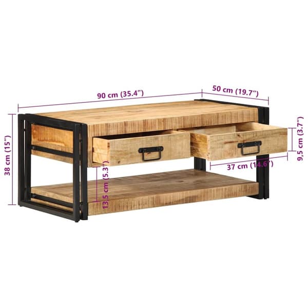 vidaXL sofabord 90x50x38 cm massivt ru mangotræ