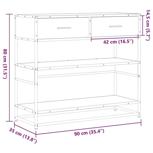 vidaXL konsolbord 90x35x80 cm konstrueret træ brun egetræsfarve
