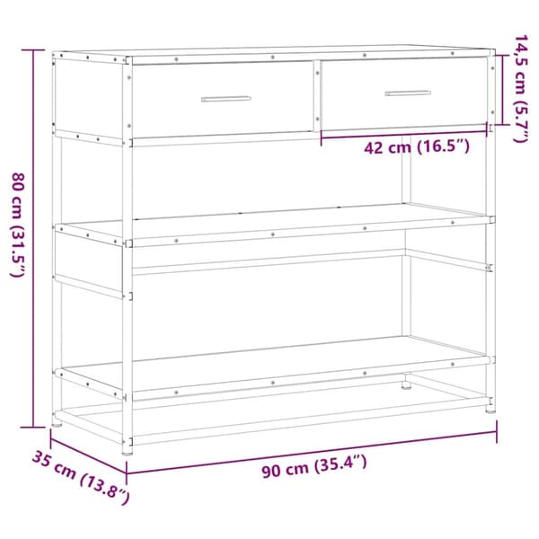 vidaXL Konsollbord sonoma eik 90x35x80 cm konstruert tre