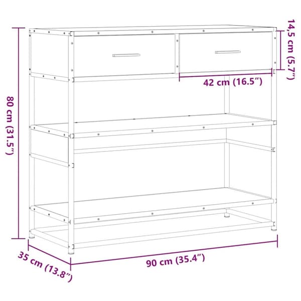 vidaXL konsolipöytä savustettu tammi 90x35x80 cm tekninen puu