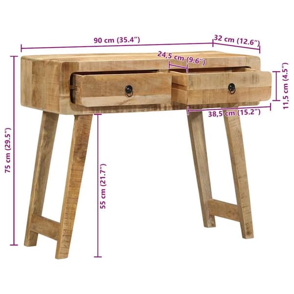 vidaXL Konsollbord 90x32x75 cm grovt heltre mangotre