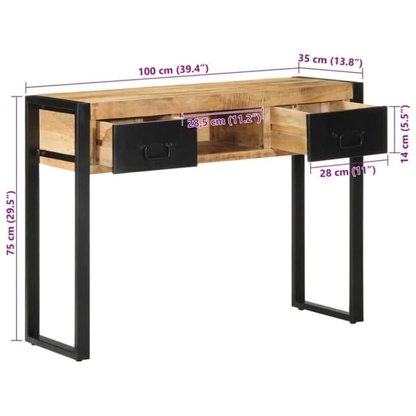 vidaXL konsolbord 100x35x75 cm massivt ru mangotræ