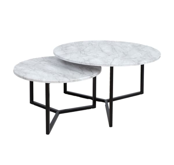 Coffee table AKIRA 2pcs set D80xH45cm, D60xH37cm, light grey