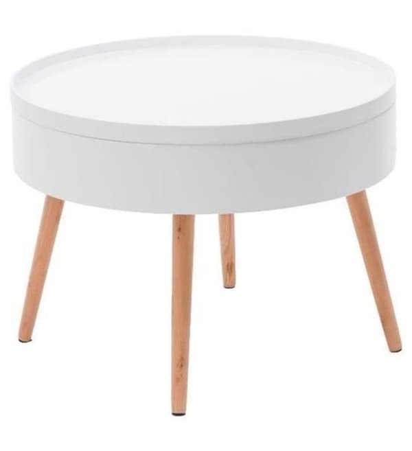 Moderni valkoinen puinen kahvipöytä varastotilalla, halkaisija 60cm
