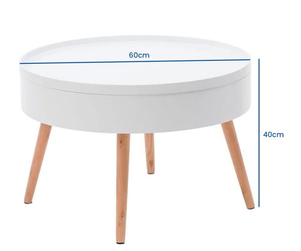 Moderni valkoinen puinen kahvipöytä varastotilalla, halkaisija 60cm