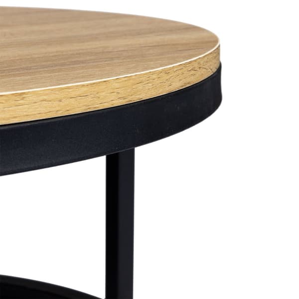 Kompakt rund industriell soffbord för små utrymmen, 60 cm diameter, svart trä & metall