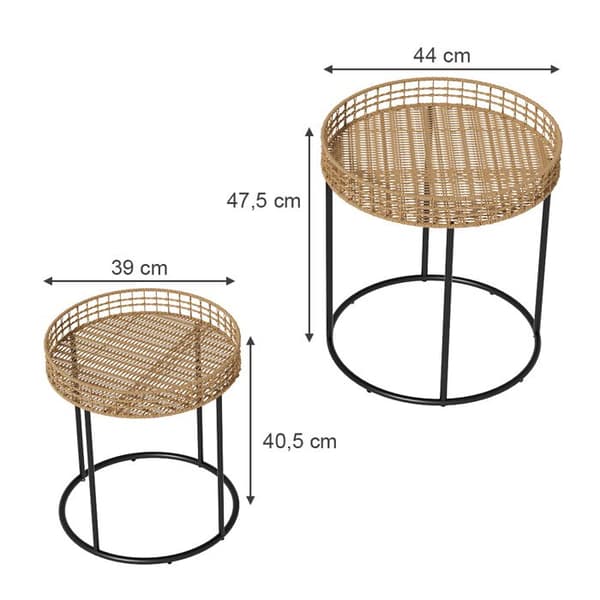 Brunswick soffbordsset, 44x47,5cm med stöd, Trä, Svart, Vicco
