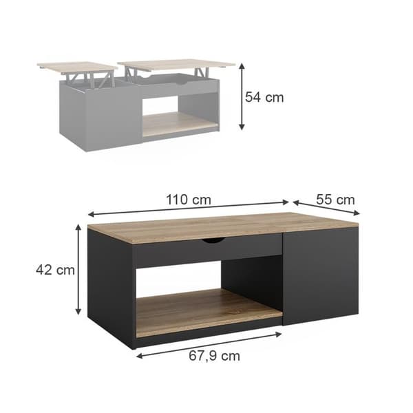 Avela soffbord, 55x54cm, Svart, Sonoma, Vicco