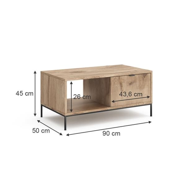 Eliza soffbord, 90x45cm med en låda, Viking Oak, Vicco