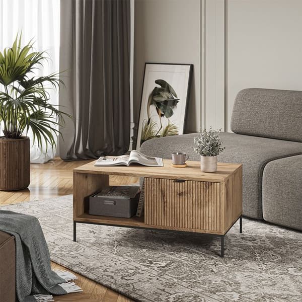 Eliza soffbord, 90x45cm med en låda, Viking Oak, Vicco