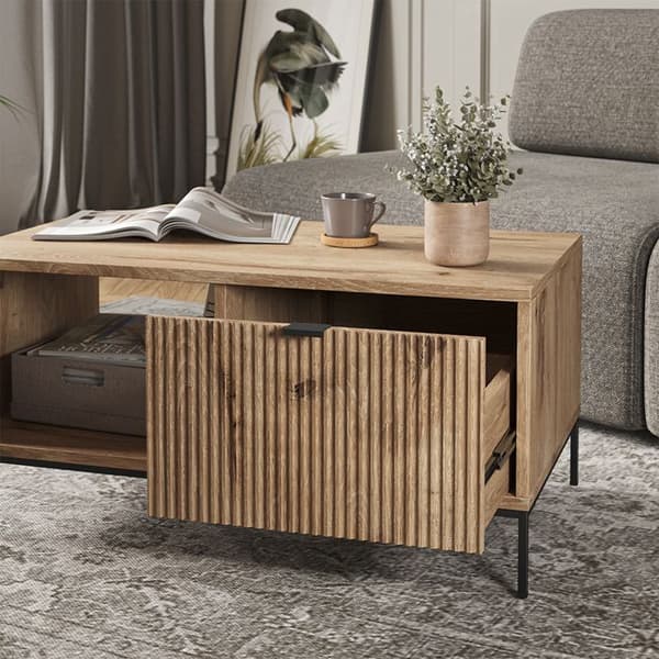 Eliza soffbord, 90x45cm med en låda, Viking Oak, Vicco