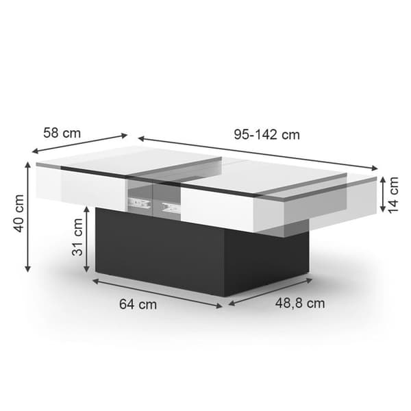Boto Soffbord, 95x40cm Utdragbart, Svart, Vicco