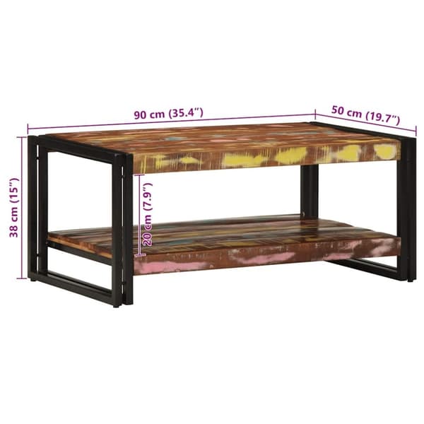 vidaXL Soffbord flerfärgat 90x50x38 cm massivt trä återvunnet