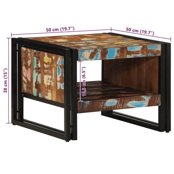 vidaXL Salongbord flerfarget 50x50x38 cm gjenvunnet heltre