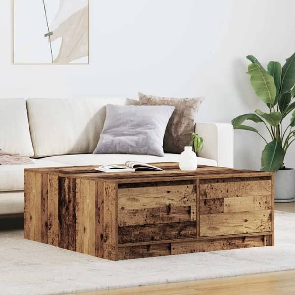 vidaXL sofabord med skuffer 100x100x40 cm gammelt træ-look