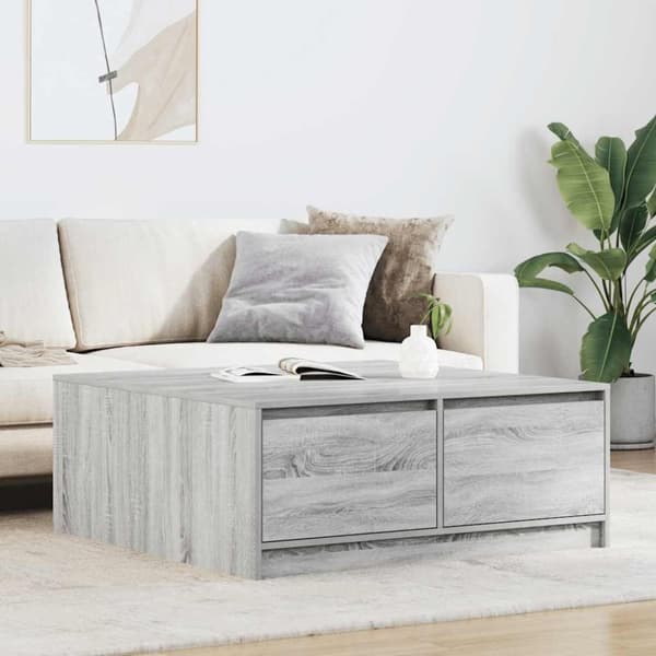 vidaXL sohvapöytä laatikoilla harmaa Sonoma 100x100x40 cm