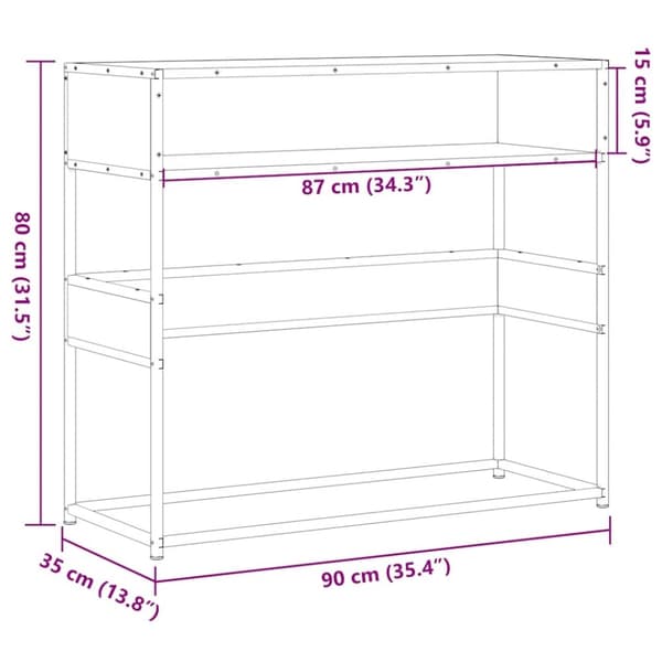 vidaXL Konsollbord sonoma eik 90x35x80 cm konstruert tre