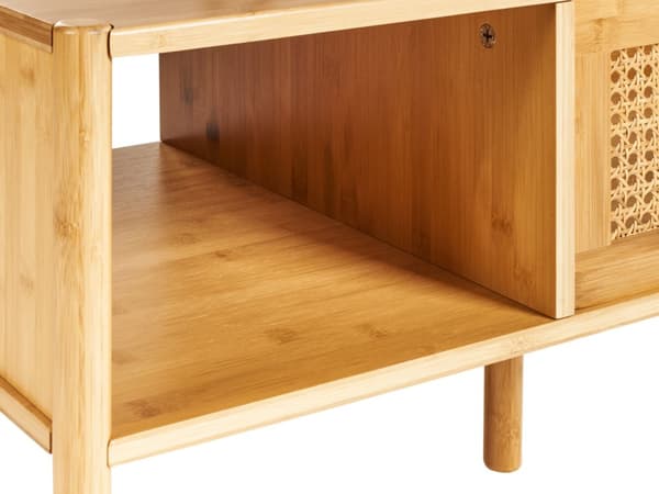 Sofabord i naturlig bambus og rotting 99 x 48 cm med opbevaring Løftebordplade Stuemøbler Boho Style