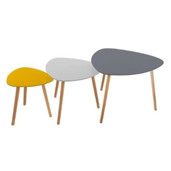 Set med 3 Kaffe Bord i Træ - PARIS PRIX - Mileo - Multifarvet - Firkantet - Design &amp; Tendens