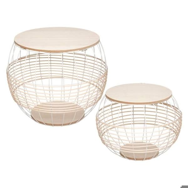 Set med 2 metall- och rottingbord Juline Atmosphera - Ljus natur