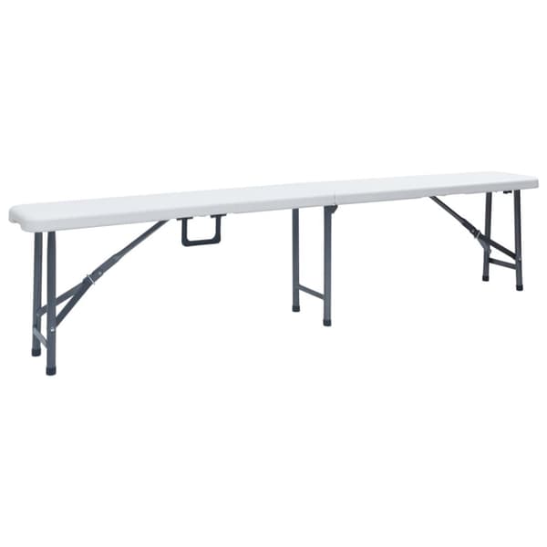 Hopfällbart trädgårdsbord med 2 bänkar 180 cm stål och HDPE vit