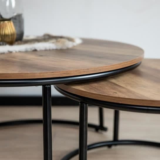 Rund trädbord i trä och metall - URBAN LIVING - Set om 2 - Träutseende - Svart