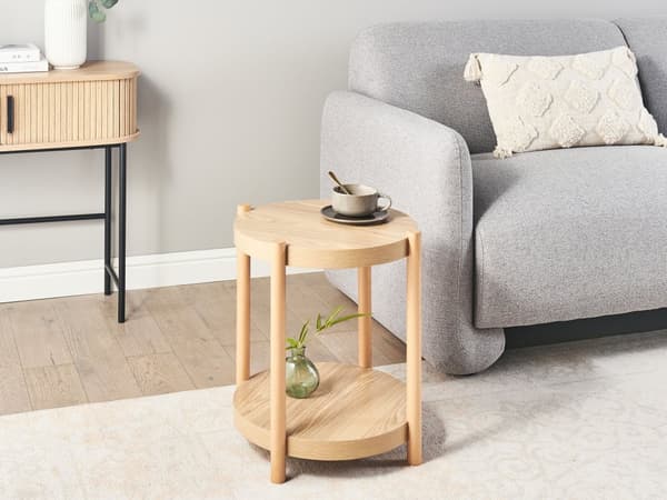 Sidebord Lyst bord MDF ø 25 cm Rund form Lille hylde Moderne og minimalistisk stil Stue Lille bord
