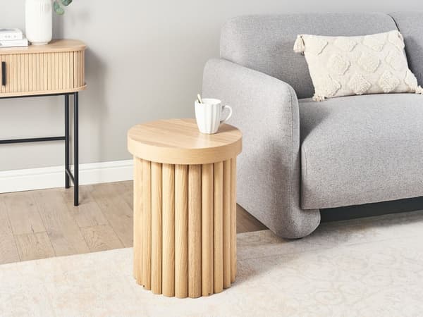 Sidebord Lyst træ MDF ø 40 cm Rund bordplade Cylindrisk fod Skandinavisk stil Stue