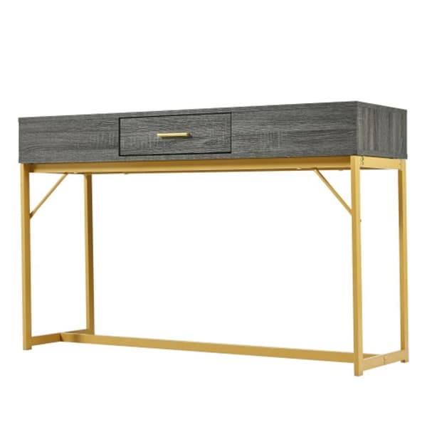 Konsolbord, bord med 1 låda, lätt sidobord i lyxstil, soffbord, 120x38x76 cm, grå/guld