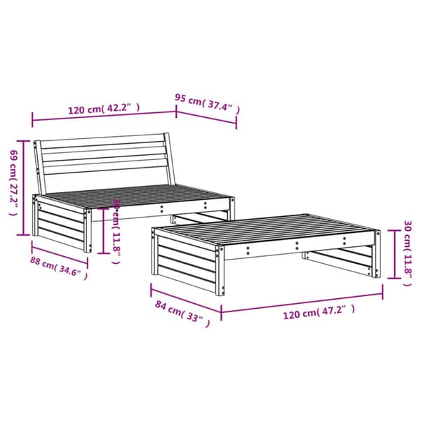 Loungegrupp 2 delar massiv furu