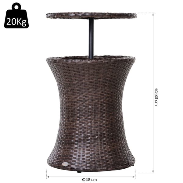 Rootz 2 -i -1 sidebord Ice Bucket - Udendørs køler - Havebord - holder drikkevarer kølige - Ø 48 x 83H cm - harpiks rottan - Justerbar højde