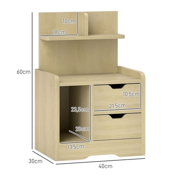 Rootz sängbord med 2 lådor - nattduksbord - sidobord - mångsidig förvaring - 40x30x60 cm brunt