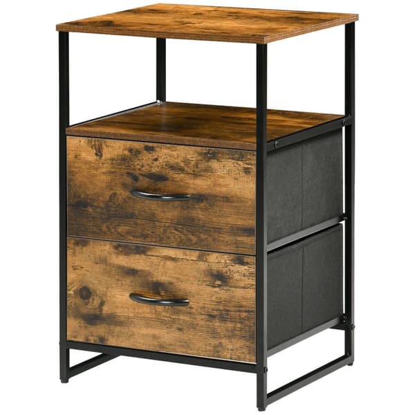 Rootz sängbord - sidobord - industriellt skåp - 2 tyglådor - 45 x 40 x 70,5 cm - Robust trä- och metalldesign