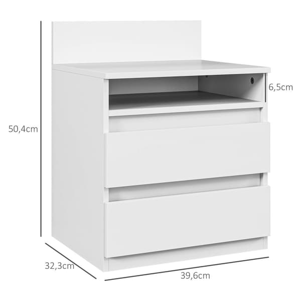 Rootz Bedside Table Sæt på 2 - Natbord - Sideborde - Moderne minimalistisk design - Hvid - 39,6L x 32,3W x 50,4h cm